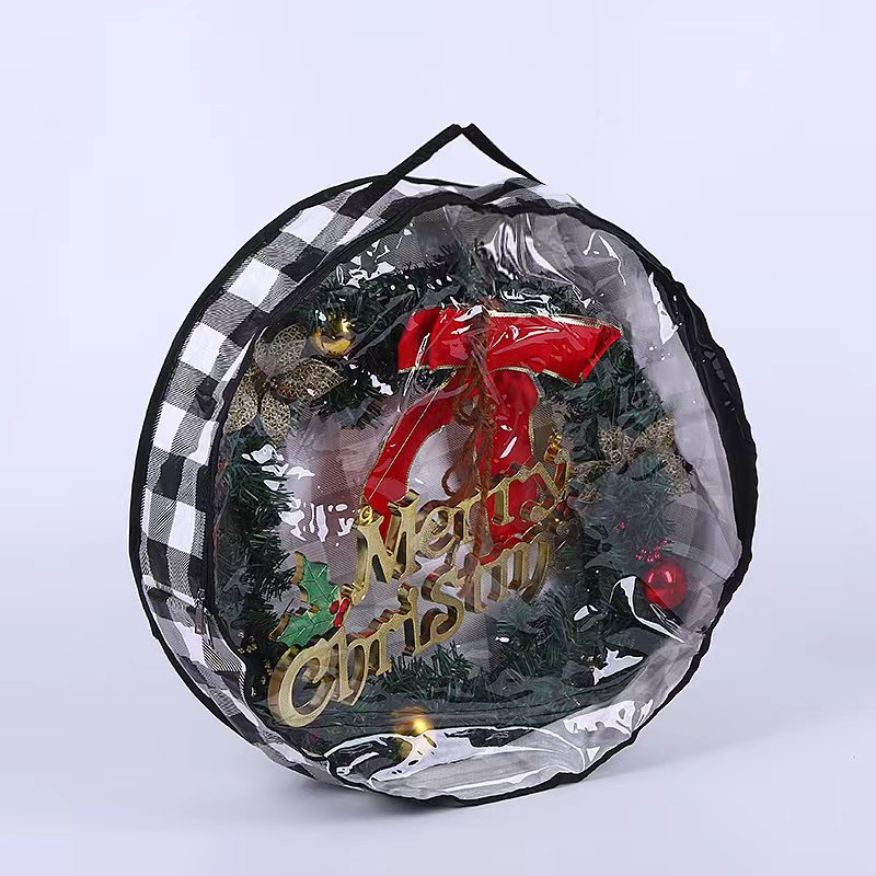 Bolsa de almacenamiento transparente de PVC para guirnaldas navideñas transfronterizas, decoración de árboles de Navidad, guirnalda redonda, bolsa colgante para regalo.