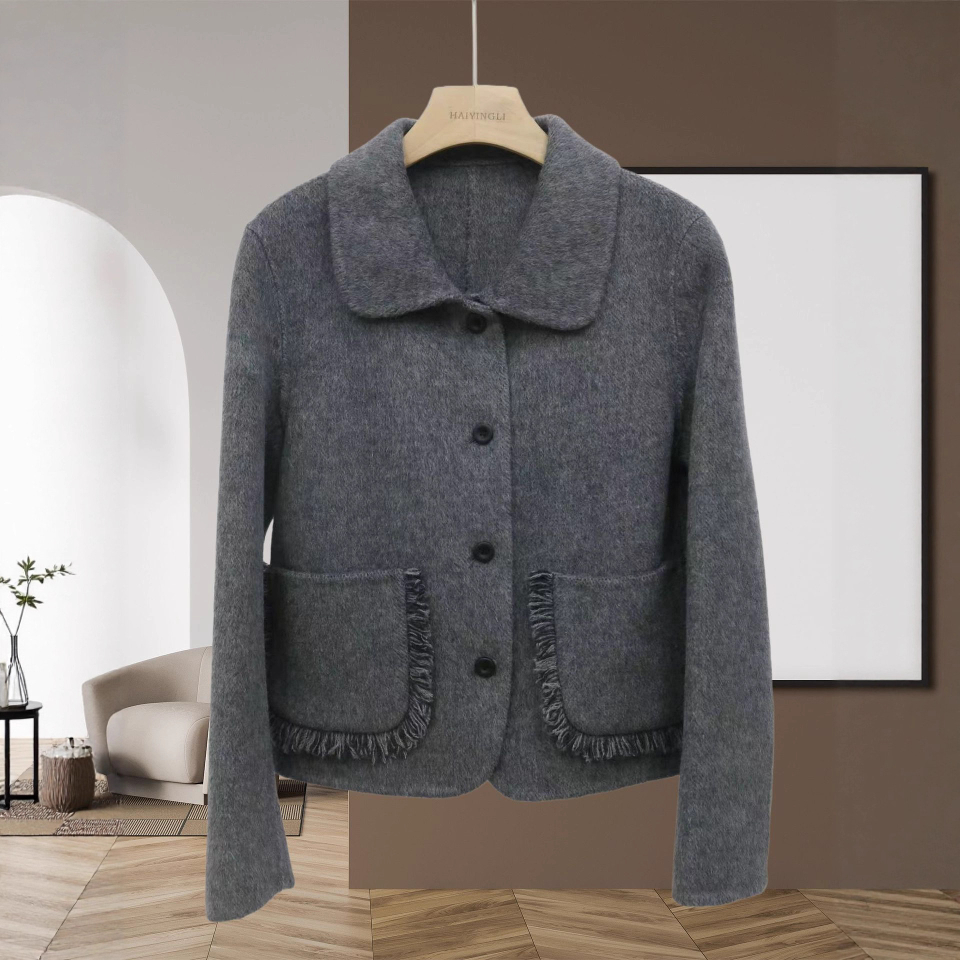 2025 New Autumn and Winter Style Korean Style Pure Color Double-Sided Alpaca Coat Short Woolen Coat for Small People