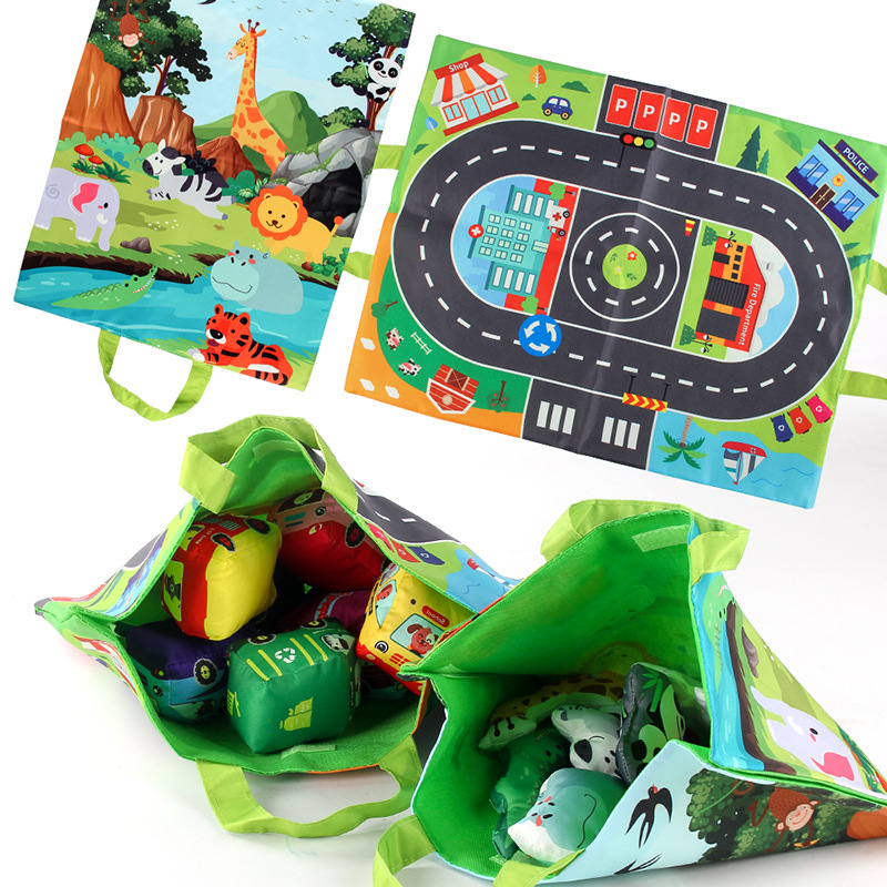 Source Manufacturer Baby Fabric Car Model with Storage Bag Carpet Baby Tear-Resistant Cloth Book Early Education Toys