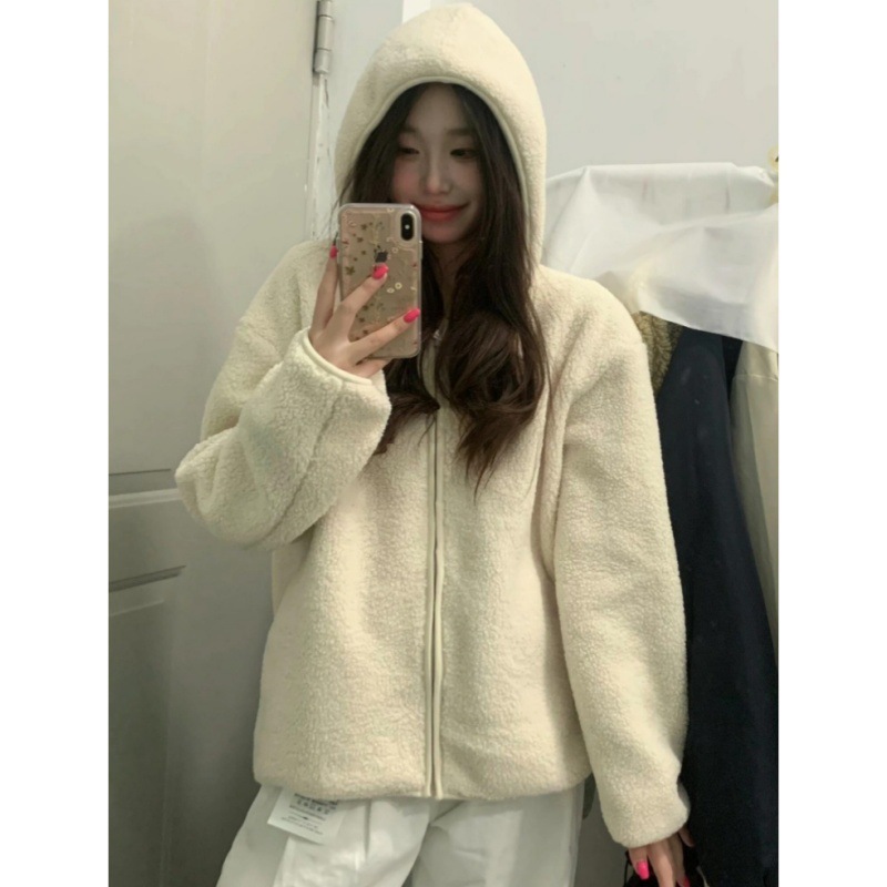 羊羔毛外套卫衣女小个子摇粒绒加绒加厚上衣秋季2025新款连帽穿搭|undefined