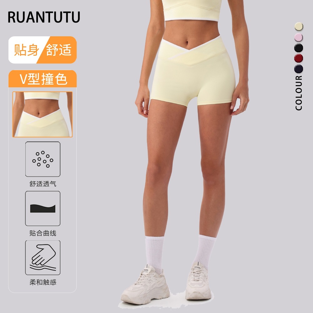 Nuevos cortos de yoga de cintura alta cruzada transfronteriza, desnudos apretados, pantalones deportivos de alta cadera para mujeres, pantalones de fitness
