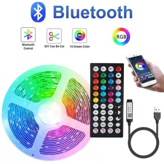 LED самоклеящаяся светодиодная лента 5 В, 5050 RGB, варианты длины и управления (водонепроницаемая/не водонепроницаемая)