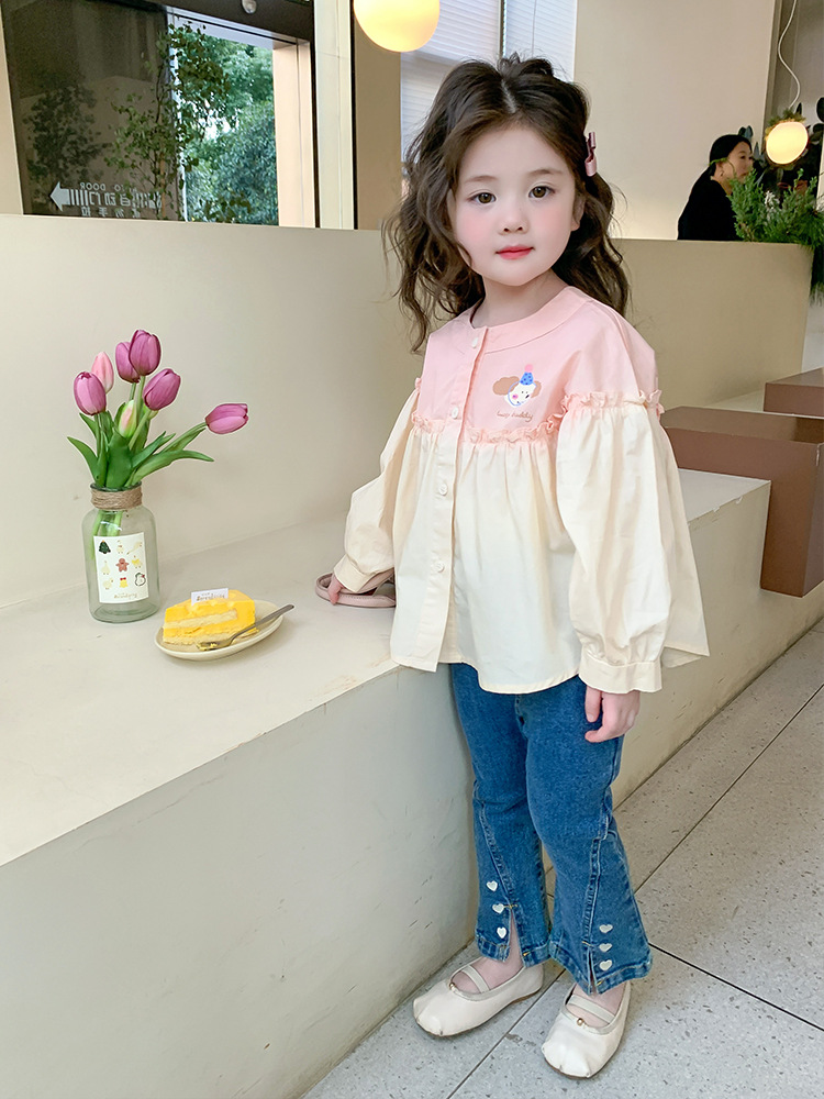 Camisa degradada para niñas, modelos de primavera y otoño 2025, nuevos estilos, camisas de estilo occidental para niños, blusas de primavera para niñas y niñas