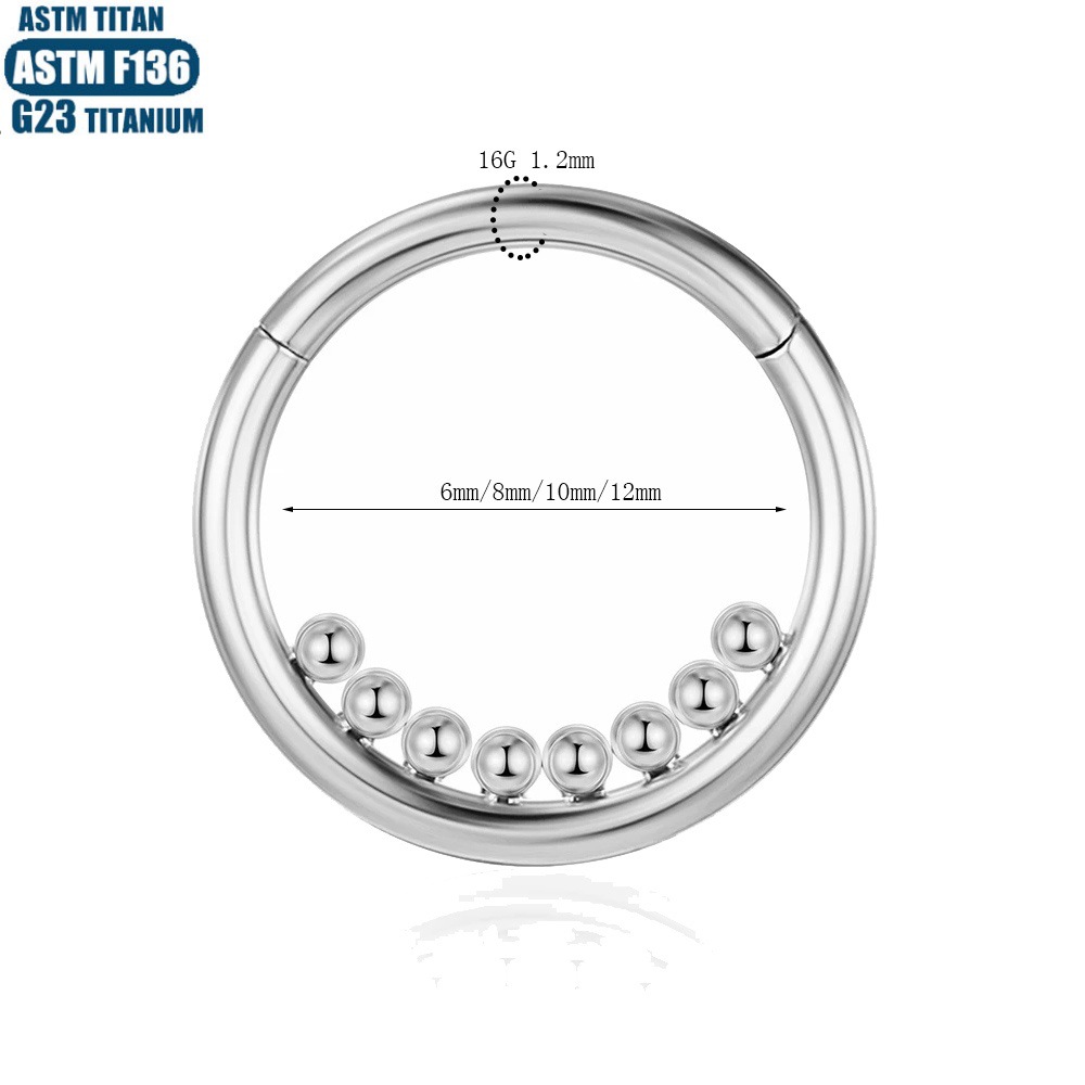 F136 Titanium Alloy Seamless Ring Nose Ring Inner Bead Cluster Implanted Grade Human Puncture Jewelry Nasal Septum Hinge Earrings detail image 2