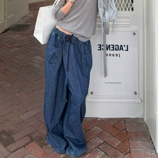 现货 树影牛仔外套阔腿裤日系慵懒风新款长款百搭咖色休闲裤