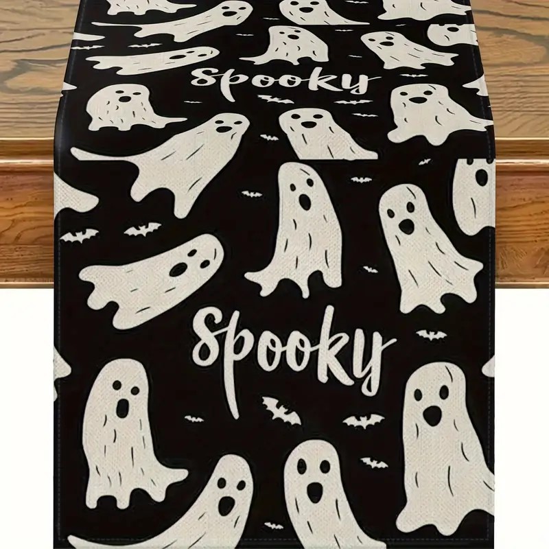Transfronterizo 2024 Amazon nuevo Halloween fantasma calabaza festival lino tabla bandera tabla de comedor bandera de té