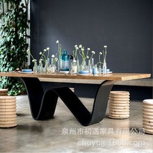 北欧现代简约实木餐桌设计师款办公桌洽谈桌原木泡茶桌创意餐台