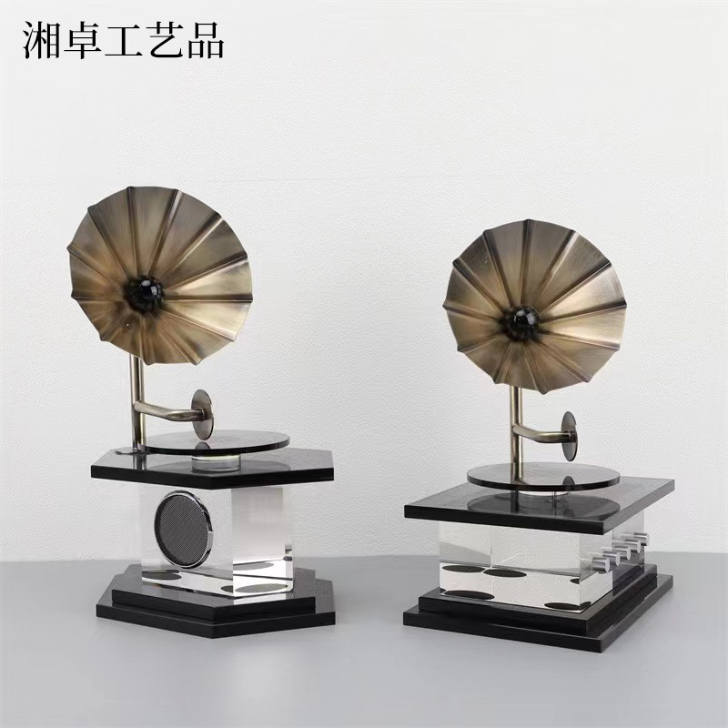中式复古留声机样板房售楼部卧室客厅电视柜床头桌面玄关几何艺术
