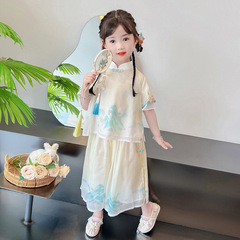 新中式女童夏季漢服薄款兒童唐裝國風超仙小女孩時尚兩件套潮款
