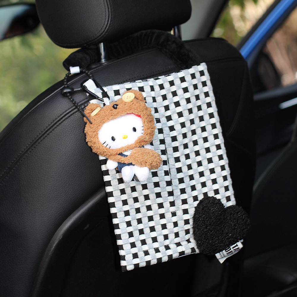 Botón gorra de oso broche pequeño gato azul - corazón blanco y negro bolso pequeño