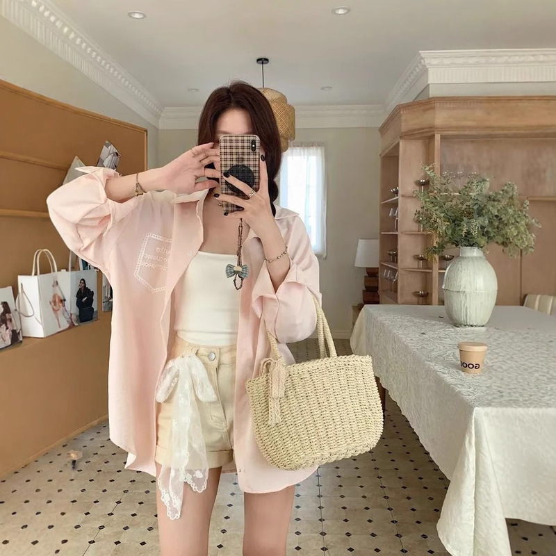 Lace Tie Long-Sleeved Shirt for Women 2025 Spring New Korean Style Small Fresh Loose Design Cardigan Top Trendy