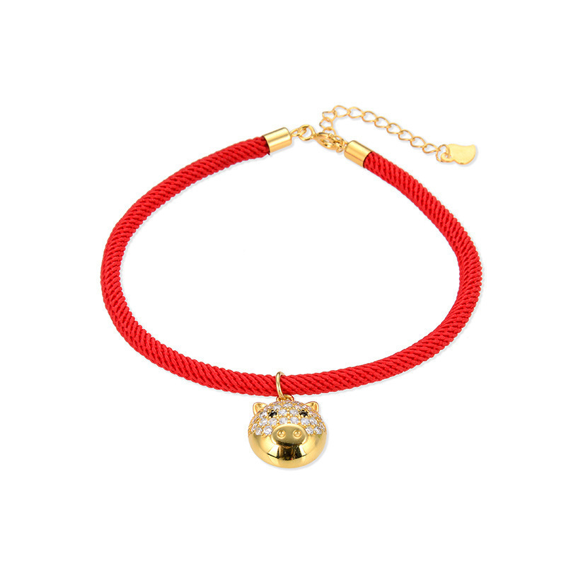 Pulsera de oro de plata esterlina S925 mujer coreana simple nicho de diseño sensación de brazalete de diamantes estilo chino cerdo joyas