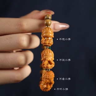 Texture and Elegant Inside and Outside! Laoshan Sandalwood Artistic Four Small Buddha Bracelet Green Sandalwood Adjustable Men's and Women's Bracelet