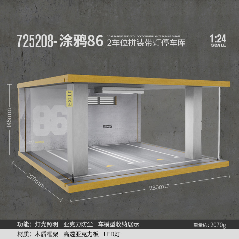 Comercio exterior al por mayor transfronterizo 1 24 simulación modelo de coche estacionamiento modelo escena garaje pantalla con decoración ligera