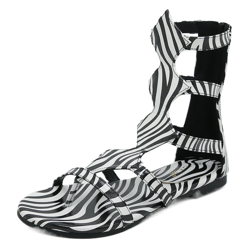 Zapatos romanos de las mujeres 2024 verano nuevo punta abierta hueco-hacia fuera moda casual estilo de hadas cómodo alto-top Sandalias planas