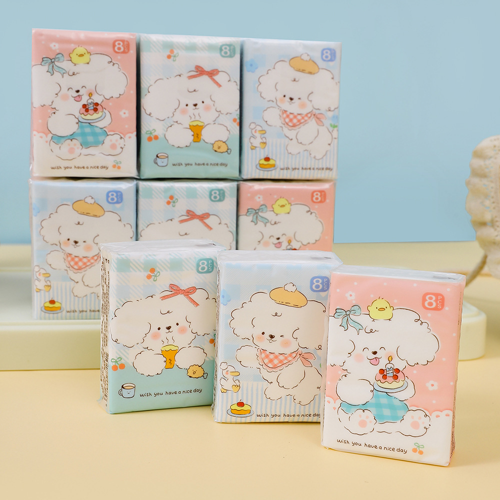 Бумажные платочки Joyful Puppy White Paper, 8 штук, 3 слоя, 9 упаковок