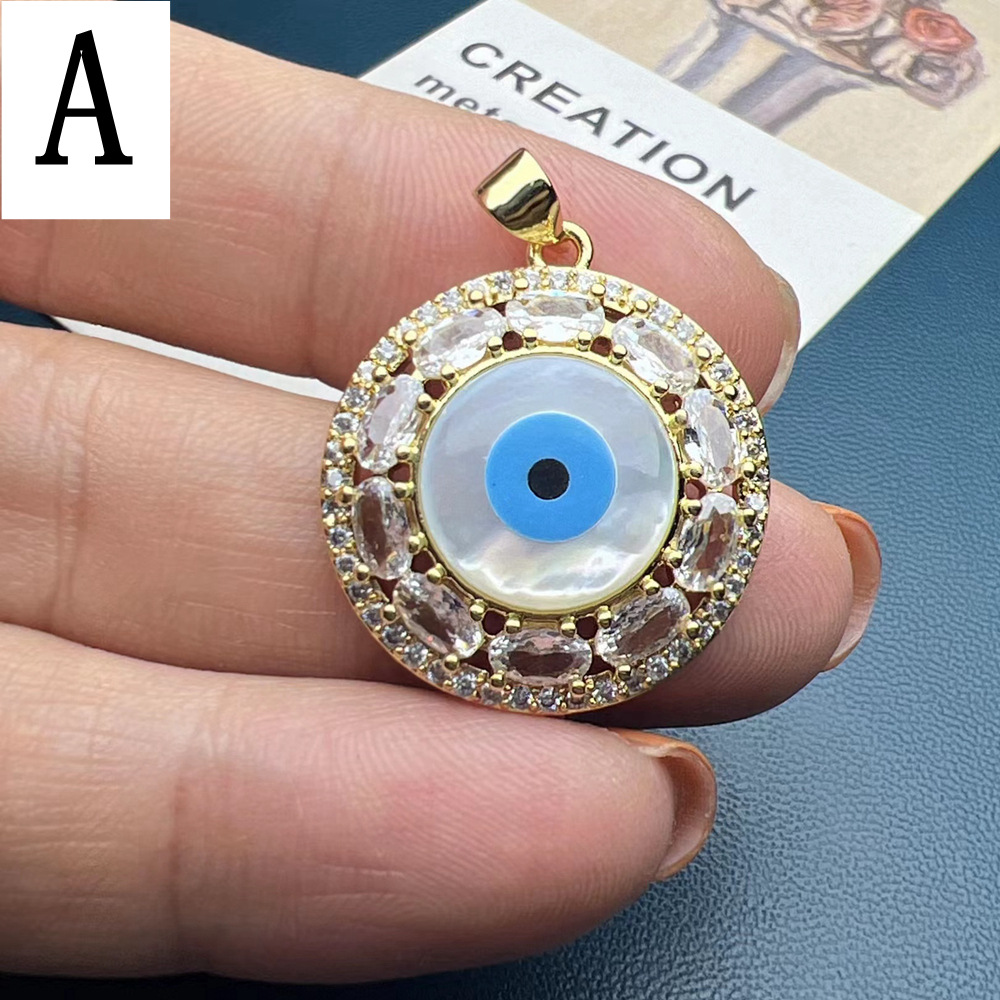 8g Weight Pendant Jewelry Making Type Shell, Zircon Inlay Material DIY Jewelry Accessories Classification 1 Piece Quantity Copper Material Eye Pattern Plating Design Simple Style Style 1 Piece Copper Shell Zircon Eye Pendant 2
