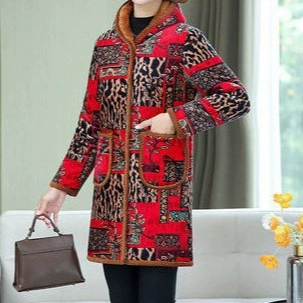 a3/28 中老年妈妈冬装外套大妈保暖加绒罩衣中年时尚女棉衣新