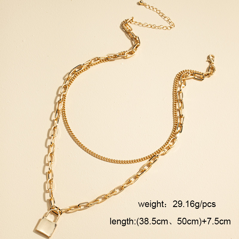Double Layered Hip-hop Lock-shaped Necklace display picture 7