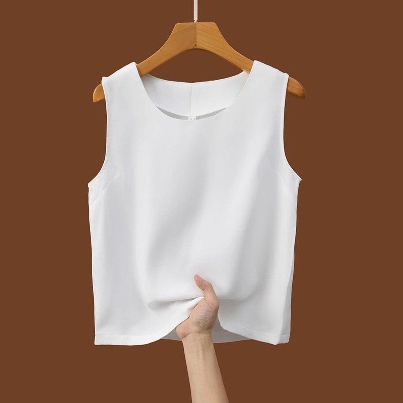 Summer Base Vest for Women, Loose Outer Sleeveless T-Shirt, 2025 New Fashion Chiffon Black Camisole Top