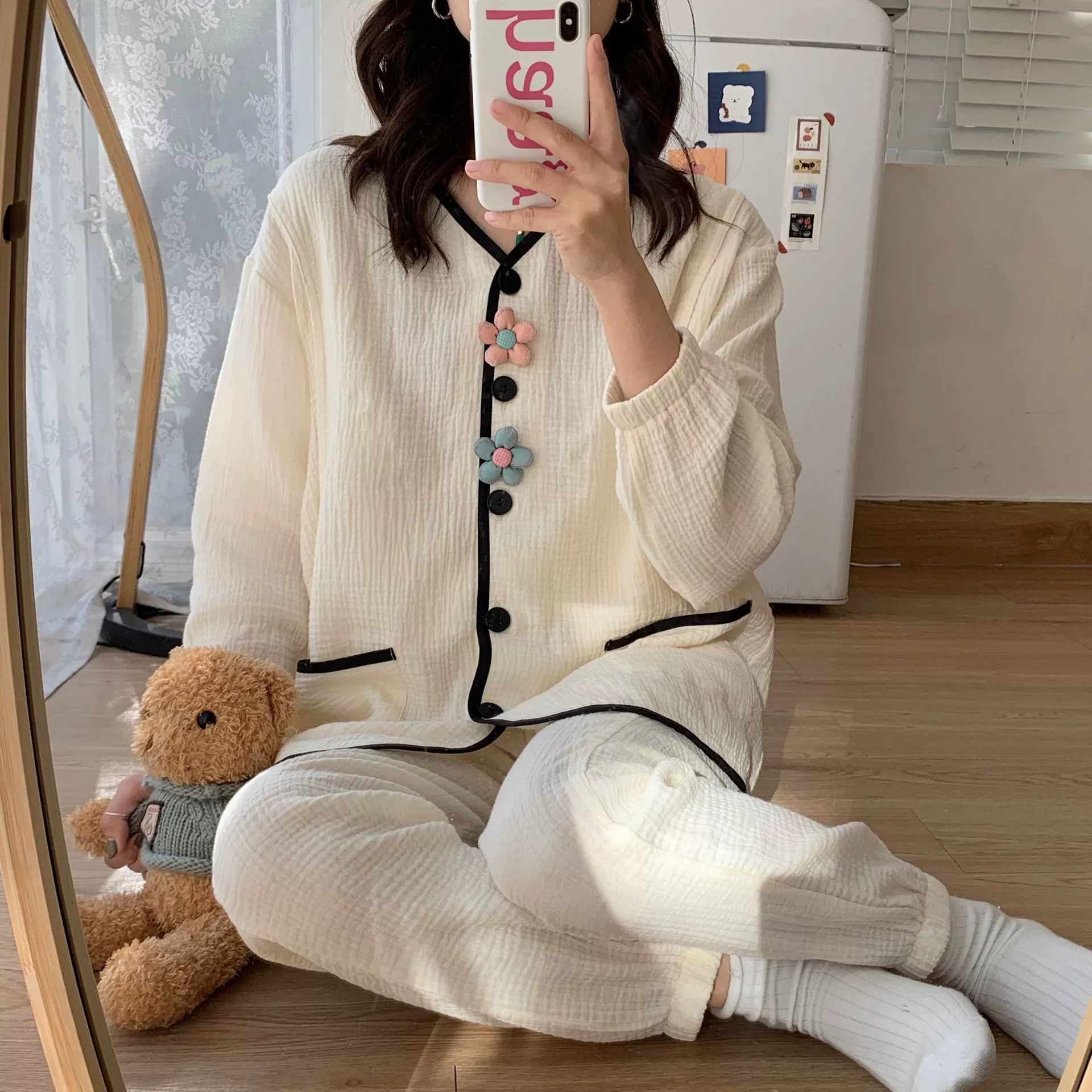 [In Stock 8811] Весенне-летняя хлопковая марлевая ежемесячная одежда тонкие пижамы для беременных женщин для кормления Послеродовая Домашняя одежда костюм