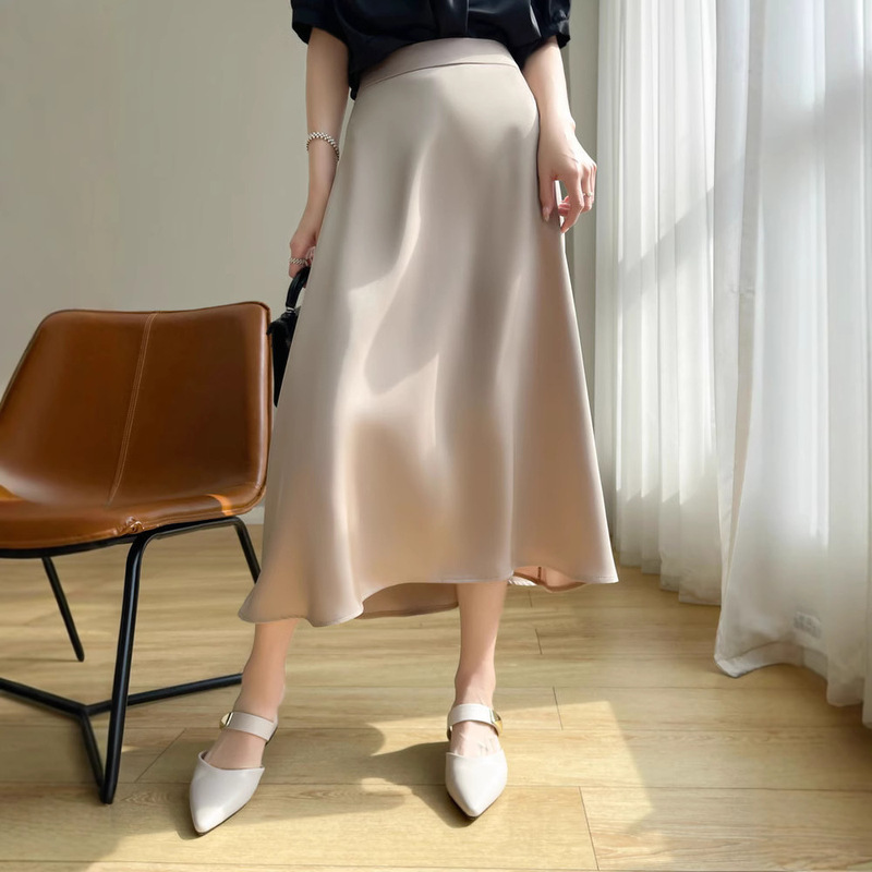 Cross-Border 2025 New Summer Skirt for Women, Slim A-Line Skirt, Mid-Length Versatile Umbrella Skirt, Women's Skirt, High-Waisted Skirt
