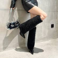 时装靴裤管保暖新款女高跟欧美靴白色靴女秋冬小香风棉靴毛毛细跟