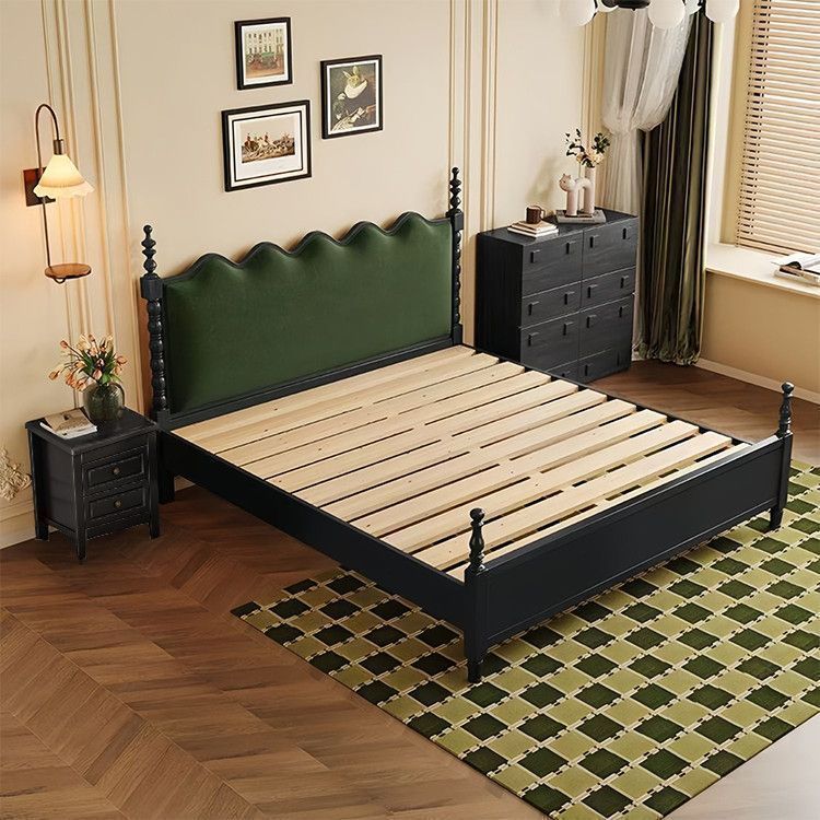French-Style Vintage Solid Wood Bed 1.8m Double Bed 1.5m Light Luxury Master Bedroom Wooden Bed Upholstered American Style 2025 New Model