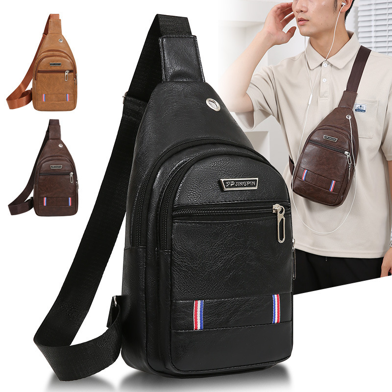 Nueva moda de hombre PU bolso de pecho de cuero suave simple bolso de hombro bolso de mochila de negocios casuales bolso de pecho de hombre de bicicleta