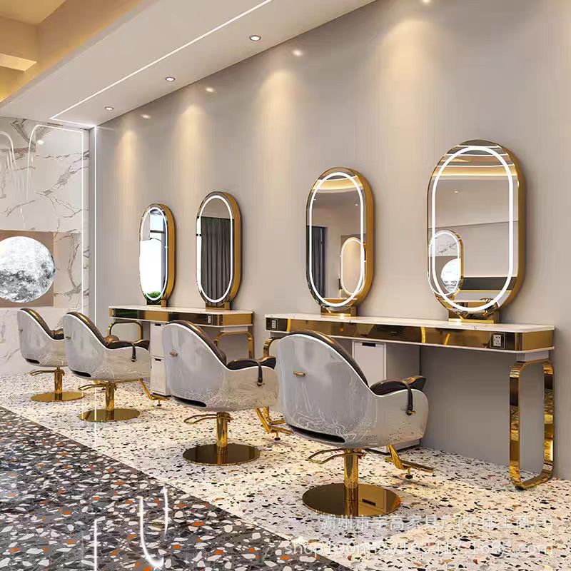 Barbería espejo salón de belleza especial lámpara espejo red salón de belleza rojo permeado cortador de cabello cabinet integrado tablero de espejo único y doble cara
