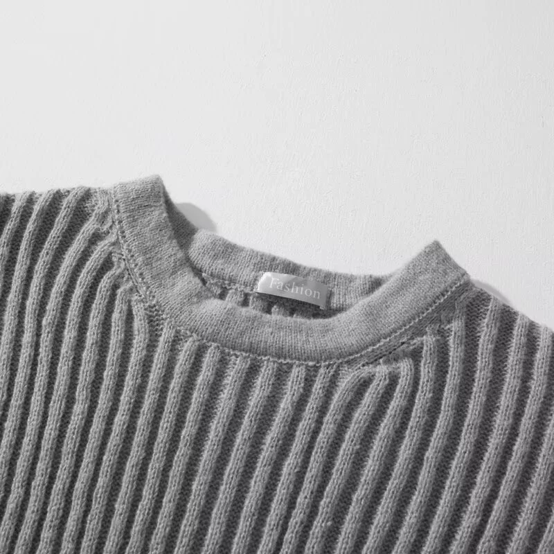 Вязаный осенний свитер, простой элегантный дизайн, distressed-hem — серый/черный, размеры M–3XL