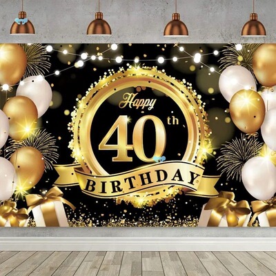 Happy 40th Birthday Backdrop Background Banner For Man Woman
