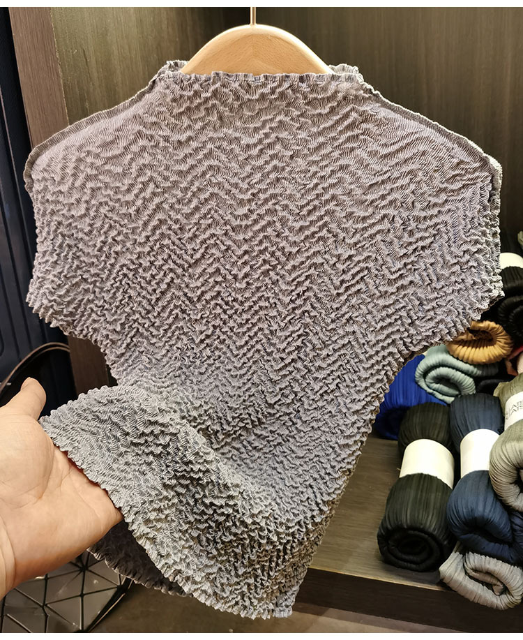 Áo thun nữ cổ tròn tay ngắn họa tiết dứa jacquard xếp ly mùa hè — Màu xanh lam nhạt, Màu xanh lục nhạt, Màu đen, Màu trắng be chi tiết 18