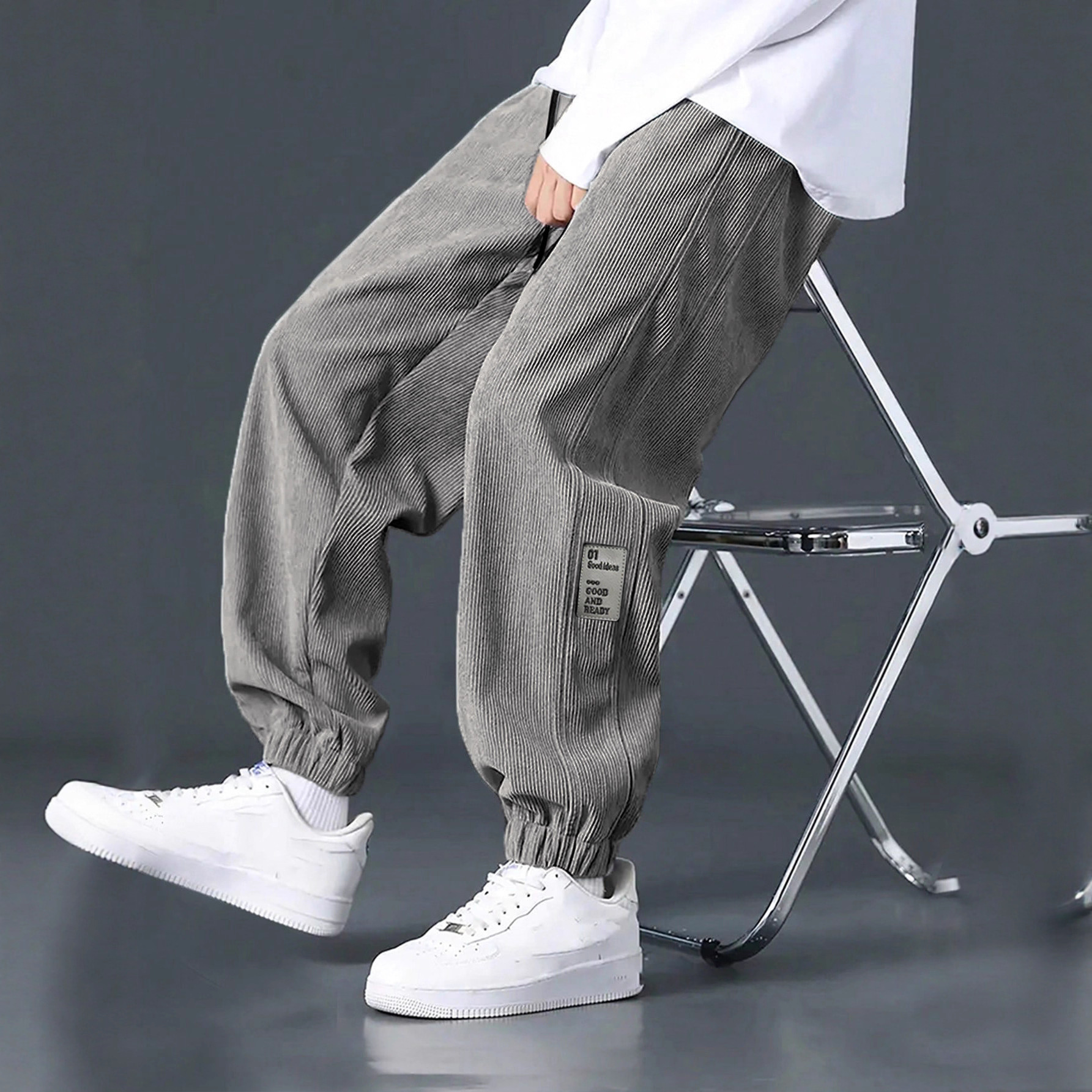 Transfronterizos Amazon Europa y los Estados Unidos deportes ociosos de terciopelo sueltos pantalones de moda para hombres de bolsillo recto pantalones de trabajo para hombres