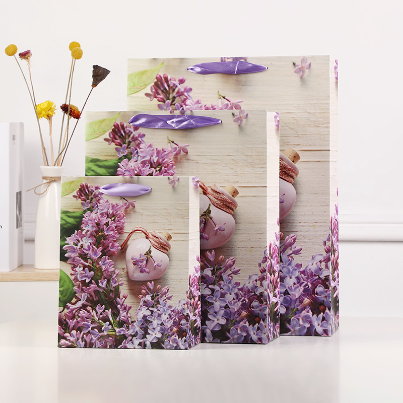 厂家直供新款纸袋现货浪漫薰衣草节日礼物纸包装大容量手提纸袋