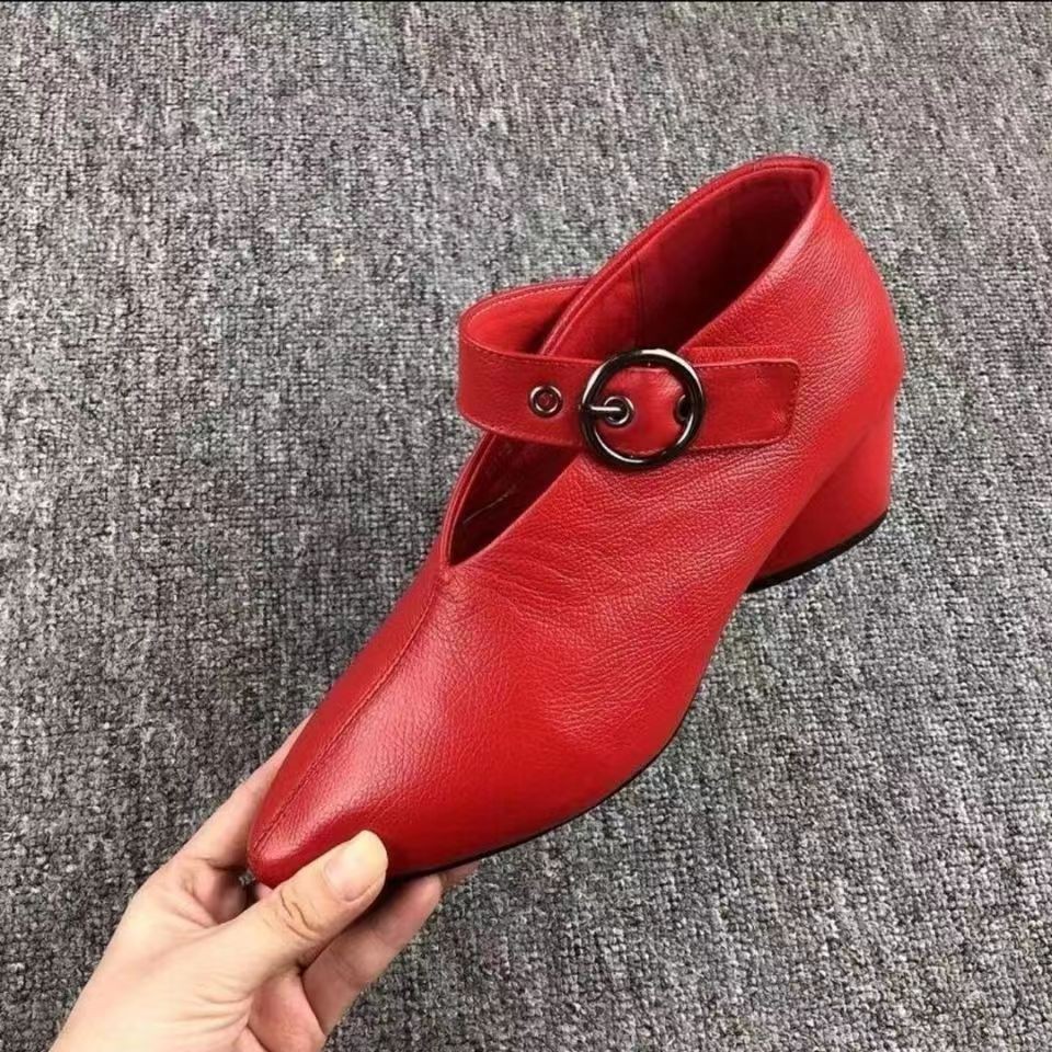 2023 spring and autumn new European and American fashion shoes women's thick heel deep mouth pointed women's shoes mother shoes plus size shoes women's