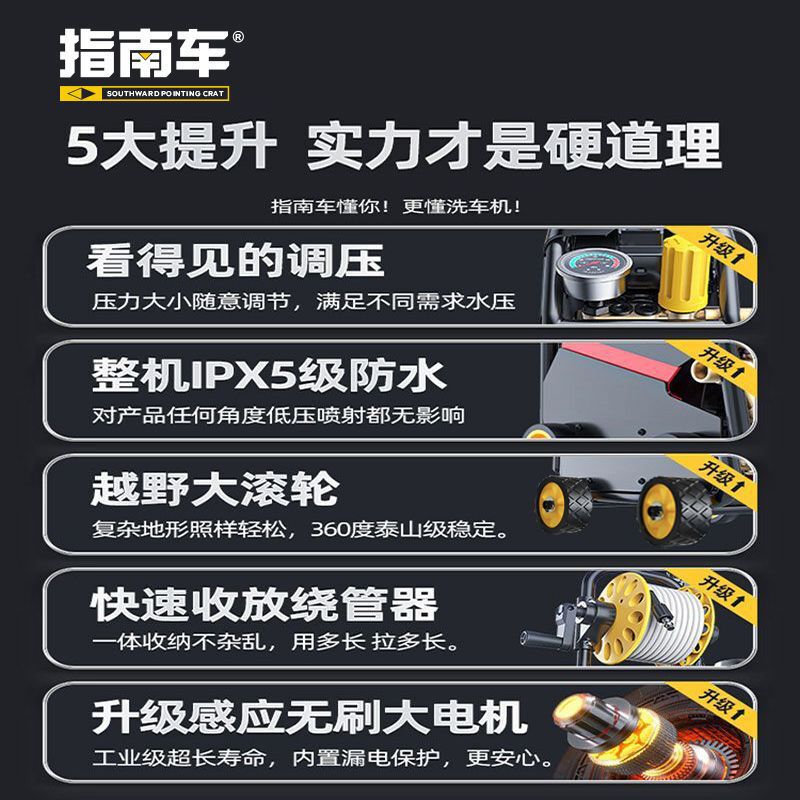 指南车洗车机高压水枪家用大功率220V刷车枪水泵便携式清洗机神器|undefined