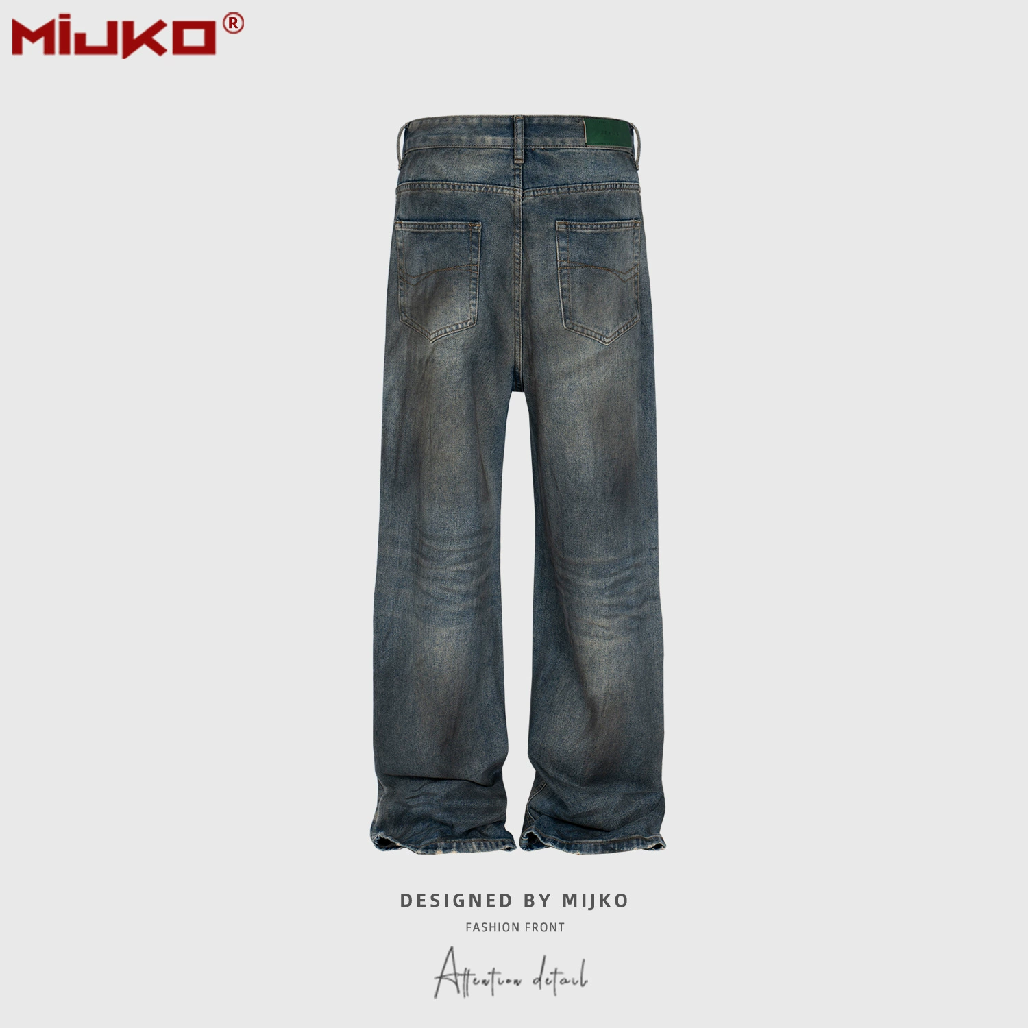 Mijko мужские женщины стирка стирка стирки старый дед Pants мужской тот же бастард высокий стиль улицы грызть синие джинсы