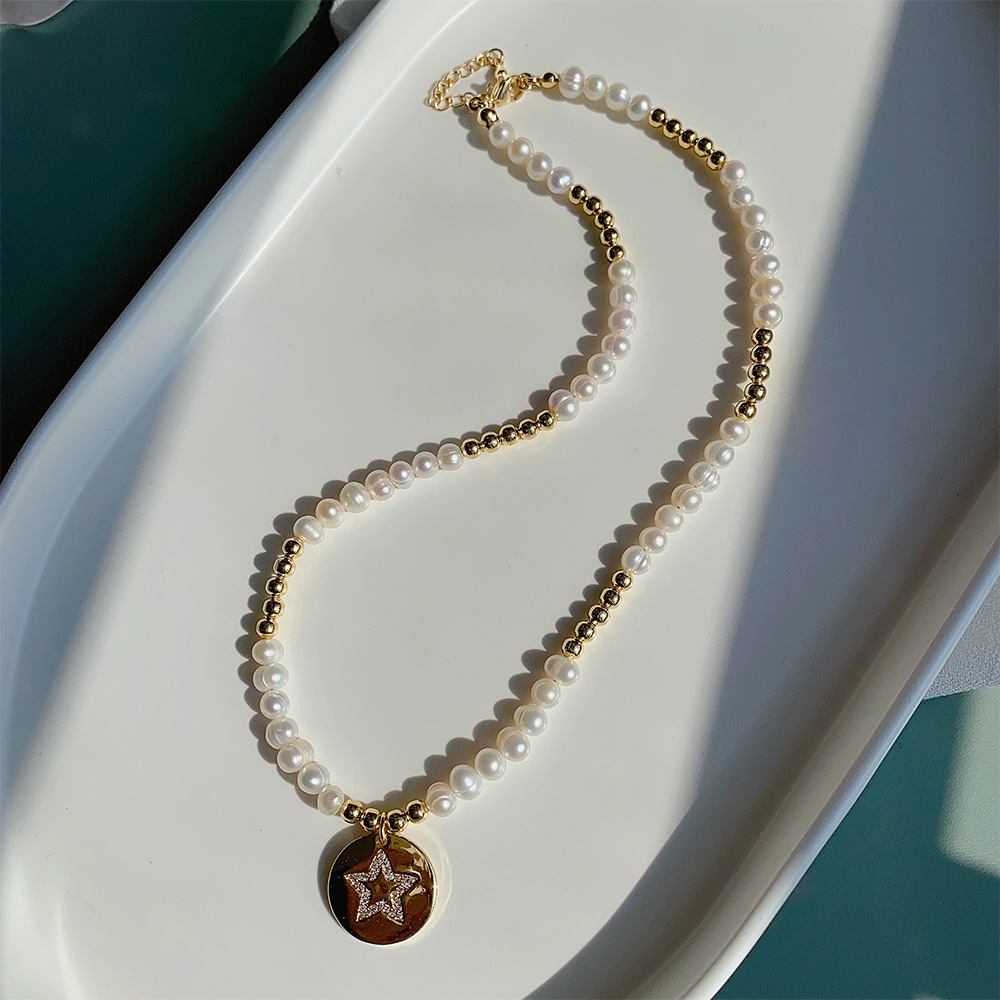 Lady Sun Pearl Metal Plating Zircon Necklace 1 Piece