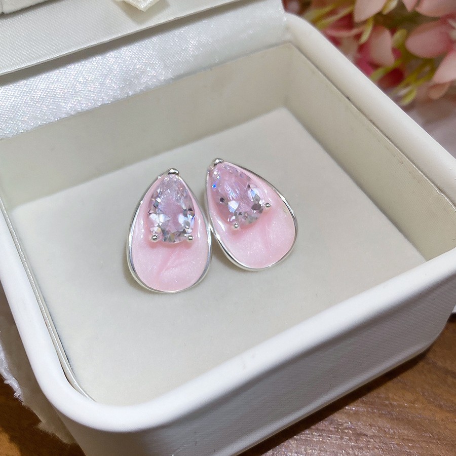 Aguja de plata Corea del Sur diamante Opal flor pendientes diseño fresco Rosa pendientes moda pendientes dulces al por mayor
