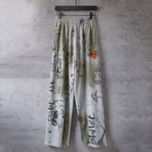 跨境潮牌26ss高版本BL家早春新款涂鸦字母印花狮子刺绣OS休闲长裤