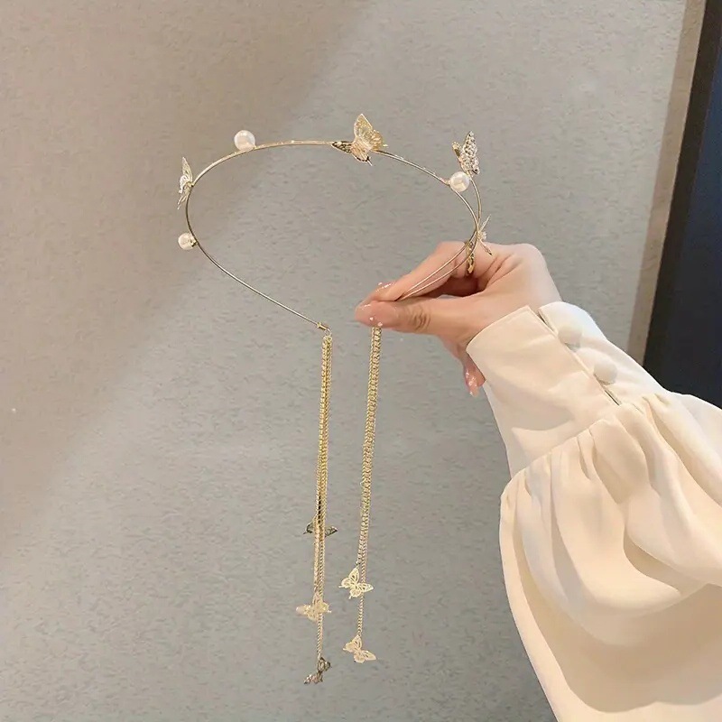 Nuevo diamante de perla mariposa bordilla de diseño de aro de cabello de aleación hecha a mano aro de cabello de alta sensación