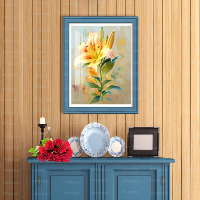 Mona Lisa real bordado amarillo lirio nuevo pequeño flor simple sala de estar decoración frontal bordado a mano image 4