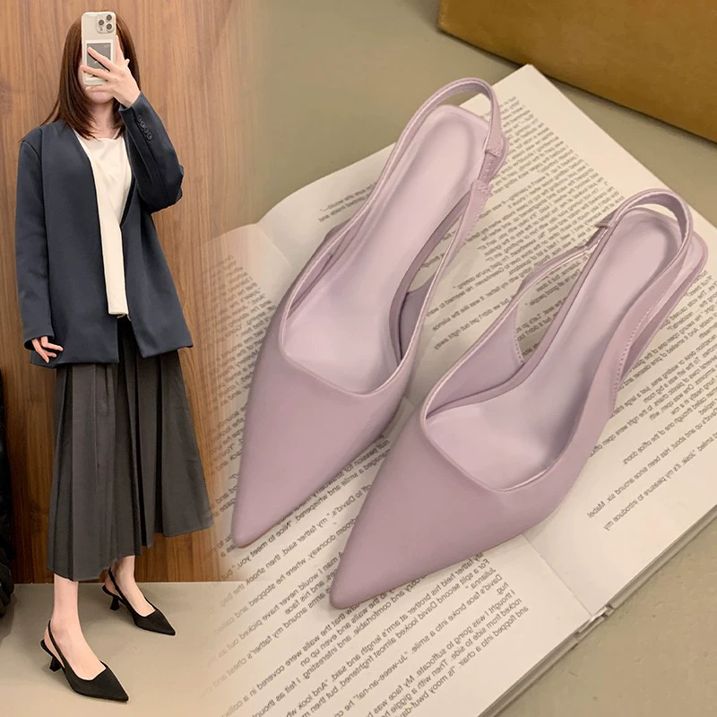 2025 весна и лето новые сандалии на высоком каблуке женские каблуки с заостренной простой корейской версией дикой сети красный баотоу рабочая женская обувь