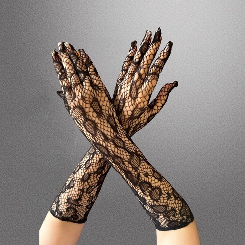 Sexy leopard print black fishnet gloves with hot, sheer, alluring half-arm lace fingerless gloves for European and American styles