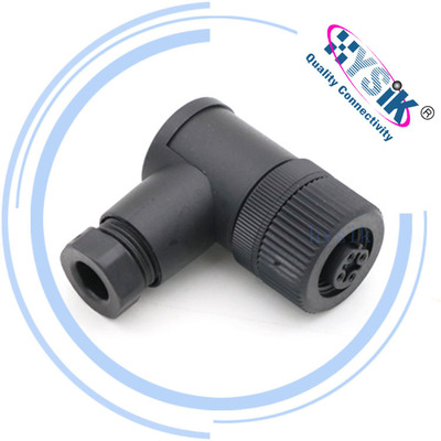 M12防水连接器4芯母头弯角兼容菲尼克斯M12FR4CONPG7M1681143