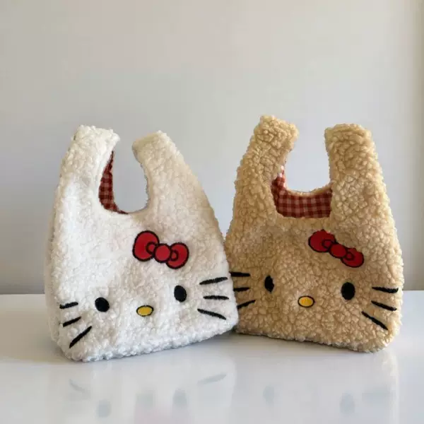 New Winter Plush Bag, Lamb Wool Wrist Bag, Cartoon Work Commute Small Handbag, Cute Small Tote Bag, Cross-Border