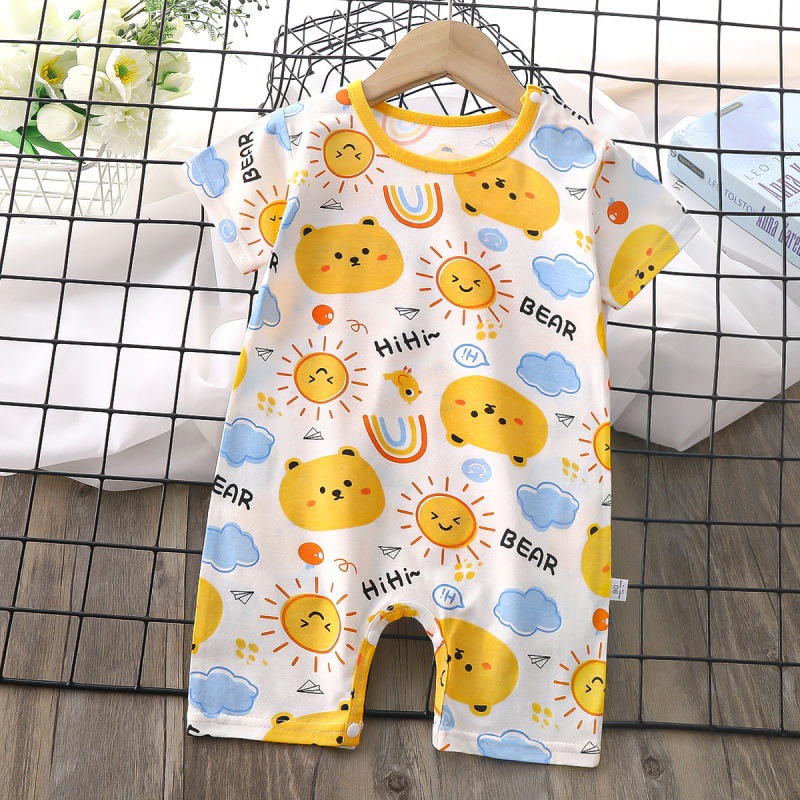 婴幼儿爬服纯棉夏季新款韩版男宝宝薄款女短袖儿童连体衣哈衣批发