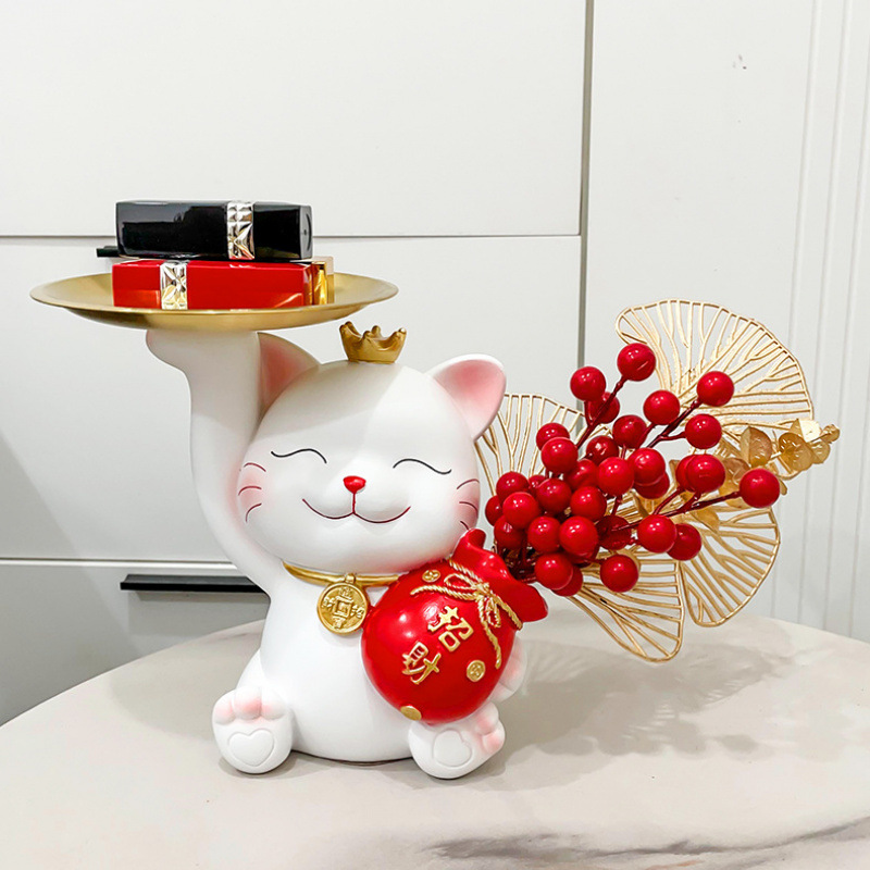새로운 크라운 루시 고양이 트레이 고양이 가방 빨간 과일 장식품 입구 키 저장 거실 와인 캐비닛 장식