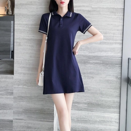 Women's Summer Slimming Sporty Casual Short Sleeve Plus Size POLO Shirt with Mid-length Collar T-shirt Dress